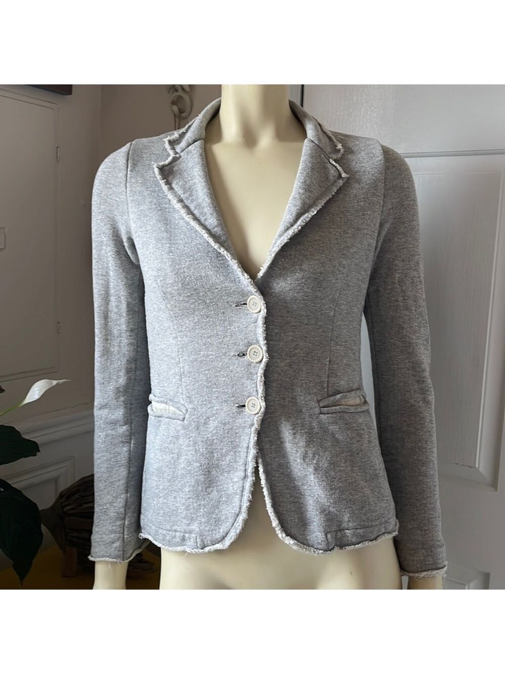 Ottod’ame Gray Speckled Cotton Distressed Blazer Jacket 6
